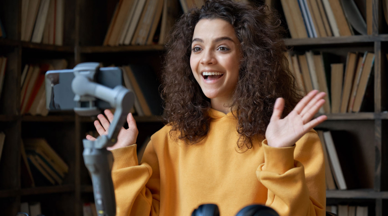 Girl talking to phone camera