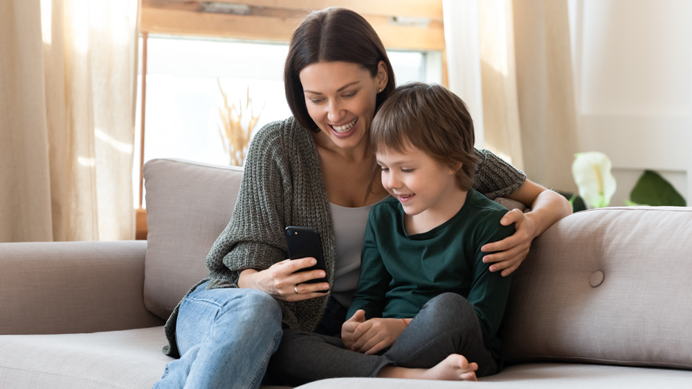 Mother and son on an app together